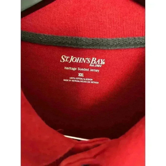 St John's Bay Men's Heritage Sueded Jersey Polo Long Sleeve Red Cotton Size XXL - Picture 3 of 5